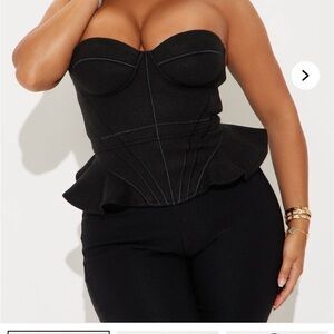 Black Strapless Peplum Top